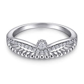 Round Zircon Modern Split Shank Silver Ring
